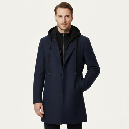The Arundel Men's Hooded Wool Overcoat with Quilted Lining