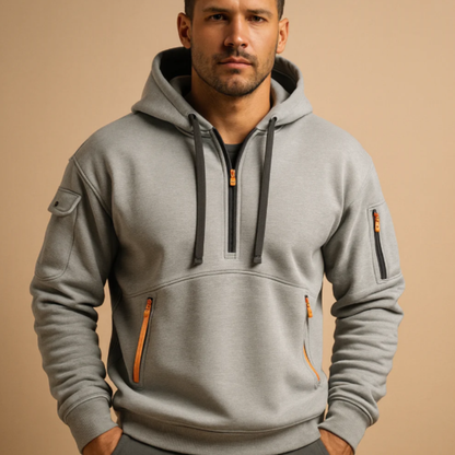 The Ridgefield Men’s Casual Half Zip Hoodie Sweater with Zipper Pockets