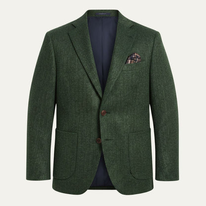 The Gravedona Men’s Office Herringbone Single Breasted Wool Tweed Blazer Jacket