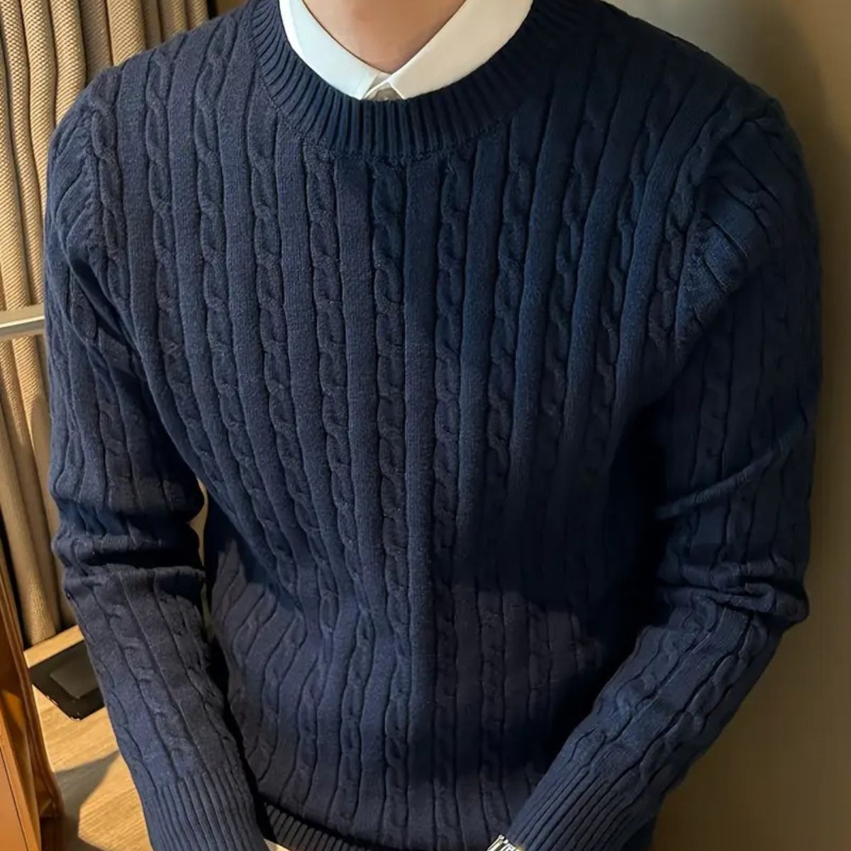 The Versailles Cashmere Merino Wool Knit Sweater for Men - Navy Blue