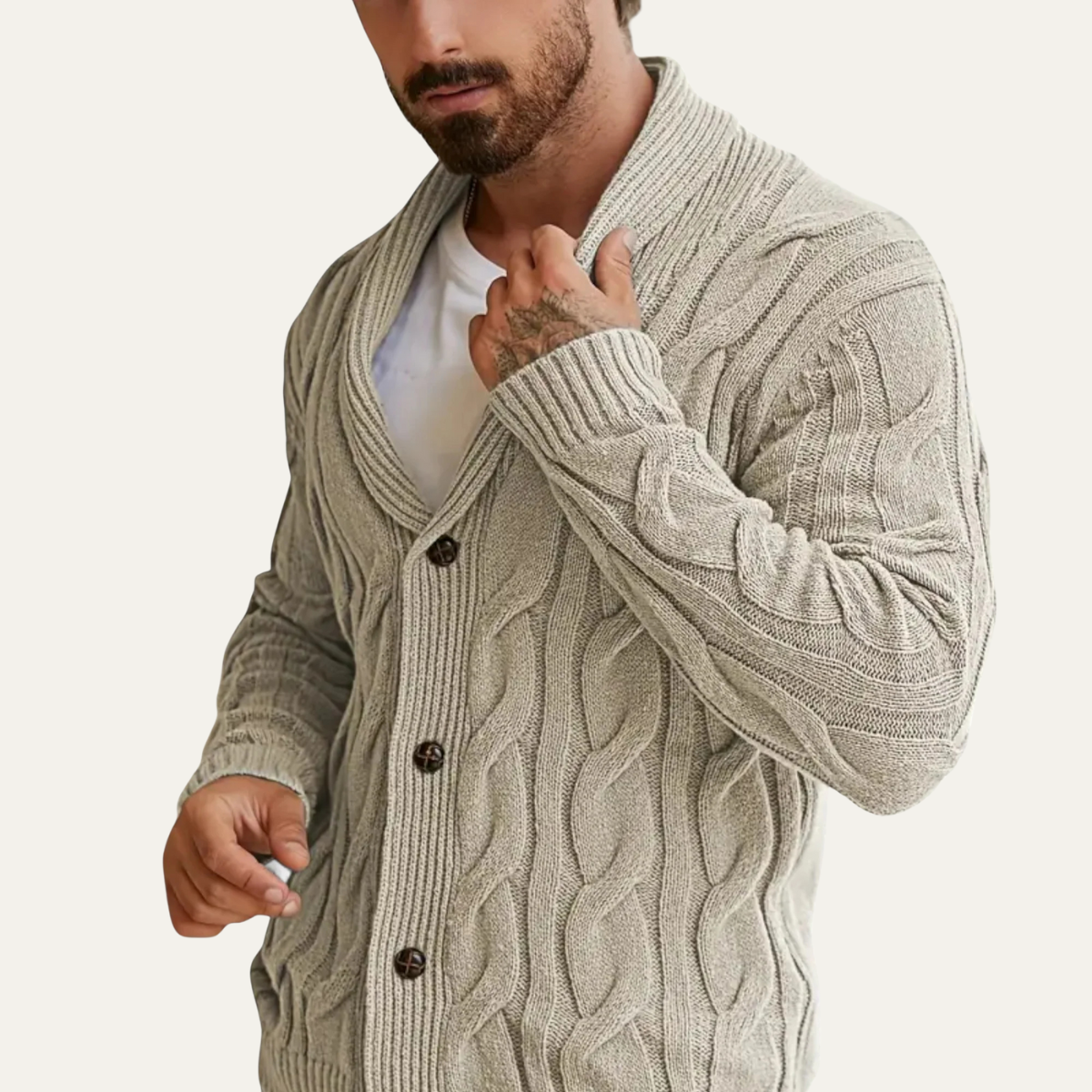 The Abbadia Men’s Cozy Cable Geometric Pattern Knit Cardigan