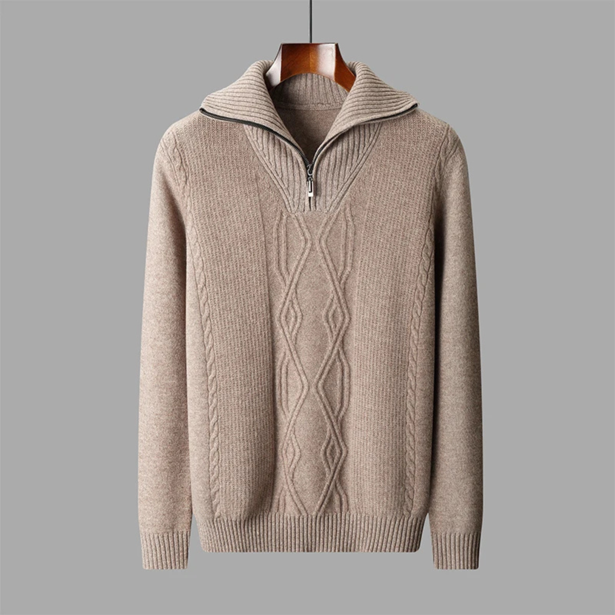 The Riverhill Men's Cashmere Cable Knit Half Zip Sweater