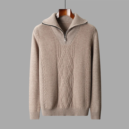 The Riverhill Men's Cashmere Cable Knit Half Zip Sweater