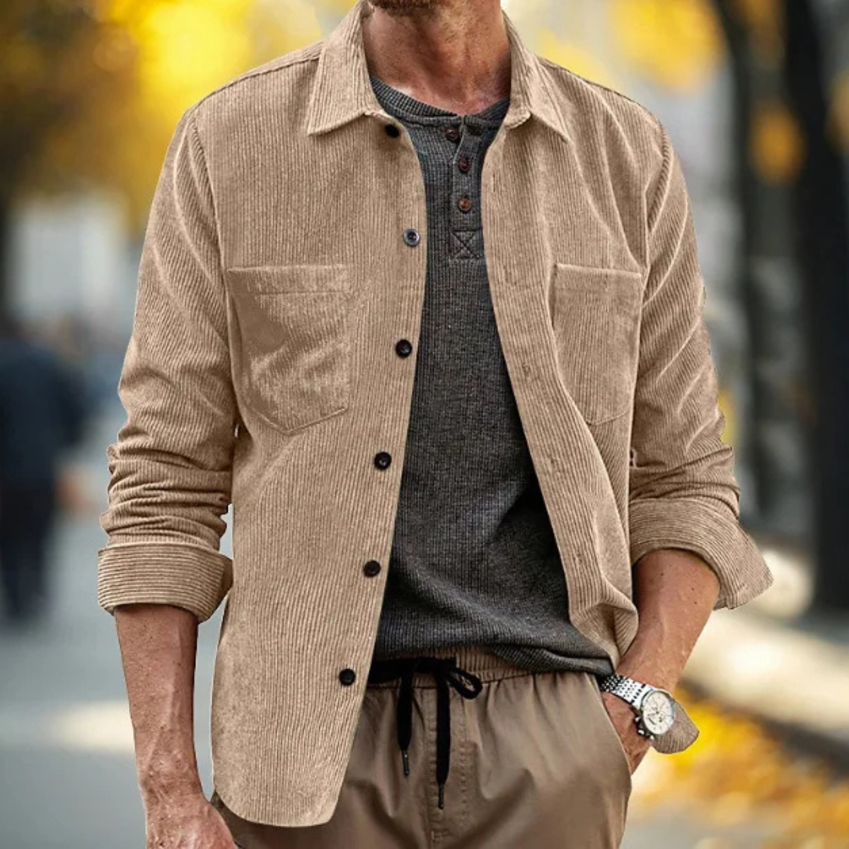 The Bellehurst Men's Lightweight Corduroy Button Up Shirt Jacket