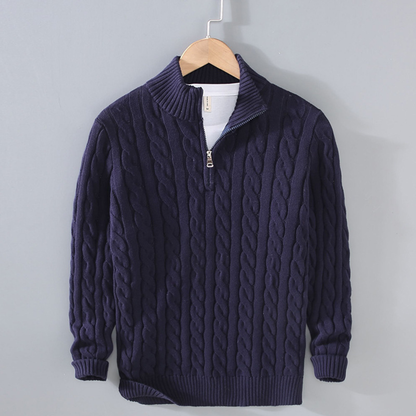 The Woodhall Men’s Premium Knit Cable Pattern Quarter Zip Sweater