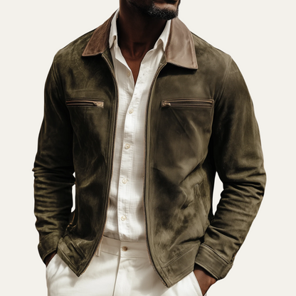 The Belgravia Men’s Dark Green Suede Jacket – Classic Luxury Field Style