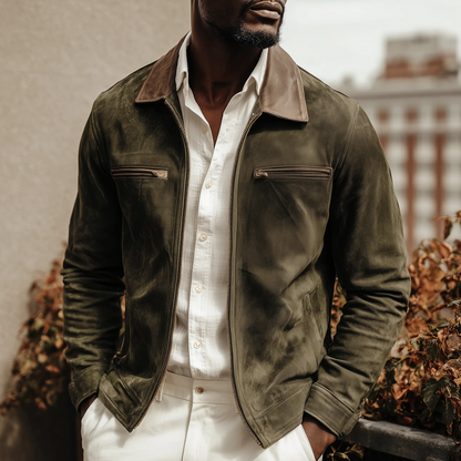 The Belgravia Men’s Dark Green Suede Jacket – Classic Luxury Field Style