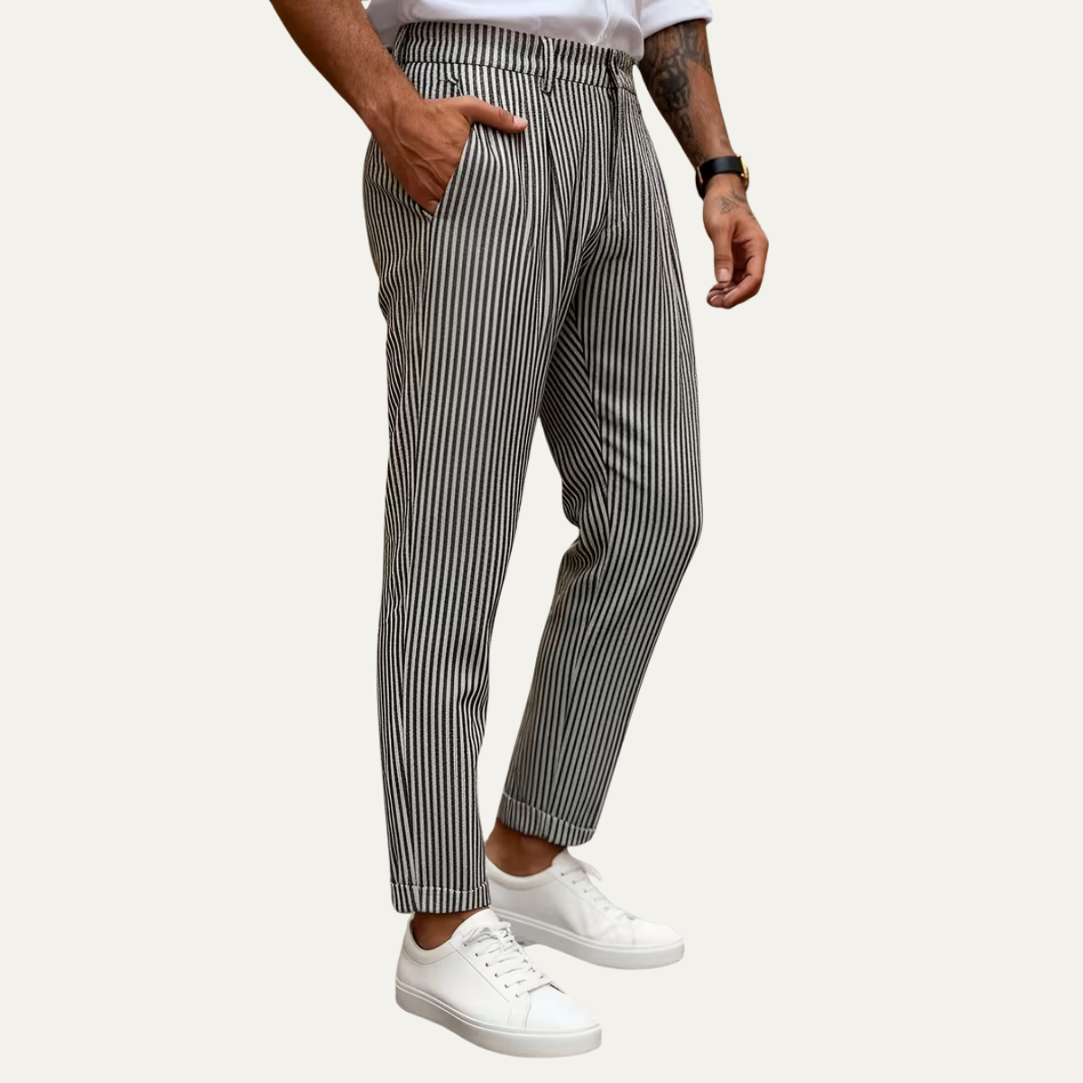 The Georgetown Men’s Striped Straight Leg Smart Casual Dress Pants - Black