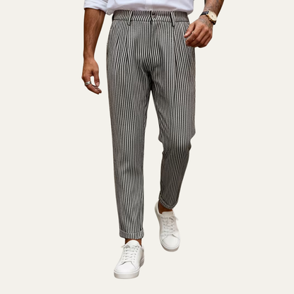 The Georgetown Men’s Striped Straight Leg Smart Casual Dress Pants - Black