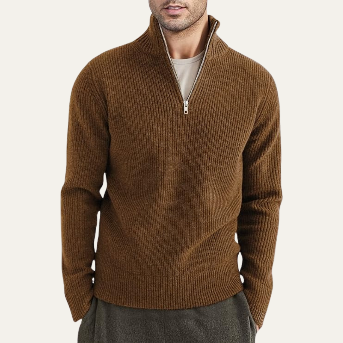 The Edinburgh Men’s Quarter Zip Ribbed Knit Casual Sweater