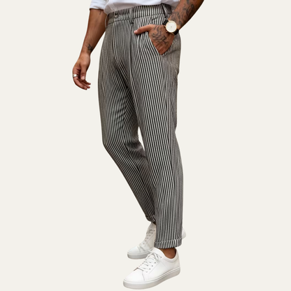 The Georgetown Men’s Striped Straight Leg Smart Casual Dress Pants - Black
