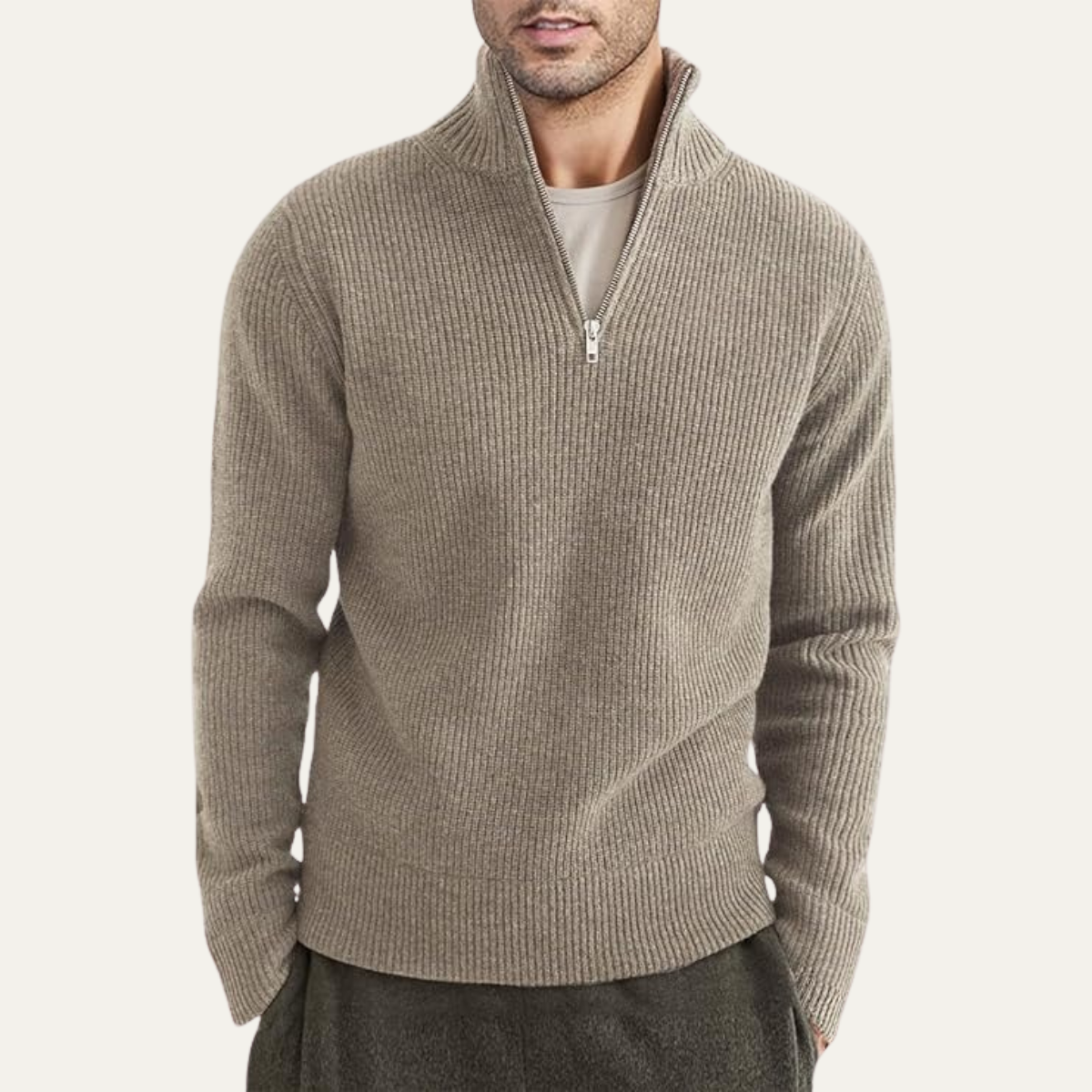 The Edinburgh Men’s Quarter Zip Ribbed Knit Casual Sweater