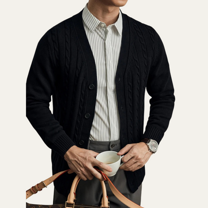 The Rochester Men's Classic Cable Knit Button Up Cardigan