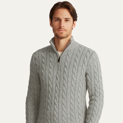 The Pesaro Men’s Cable Knit High Neck Quarter Zip Sweater