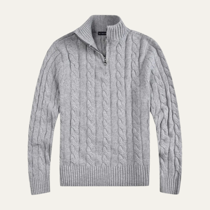 The Pesaro Men’s Cable Knit High Neck Quarter Zip Sweater