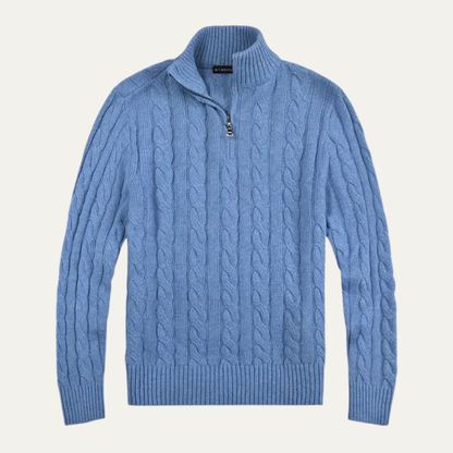 The Pesaro Men’s Cable Knit High Neck Quarter Zip Sweater