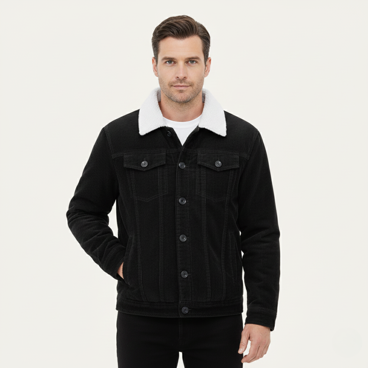 The Ponsacco Men’s Corduroy Fleece Lined Winter Jacket with Sherpa Collar