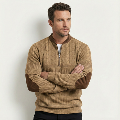 The Siena Men’s Casual Patterned Half Zip Sweater with Elbow Patches
