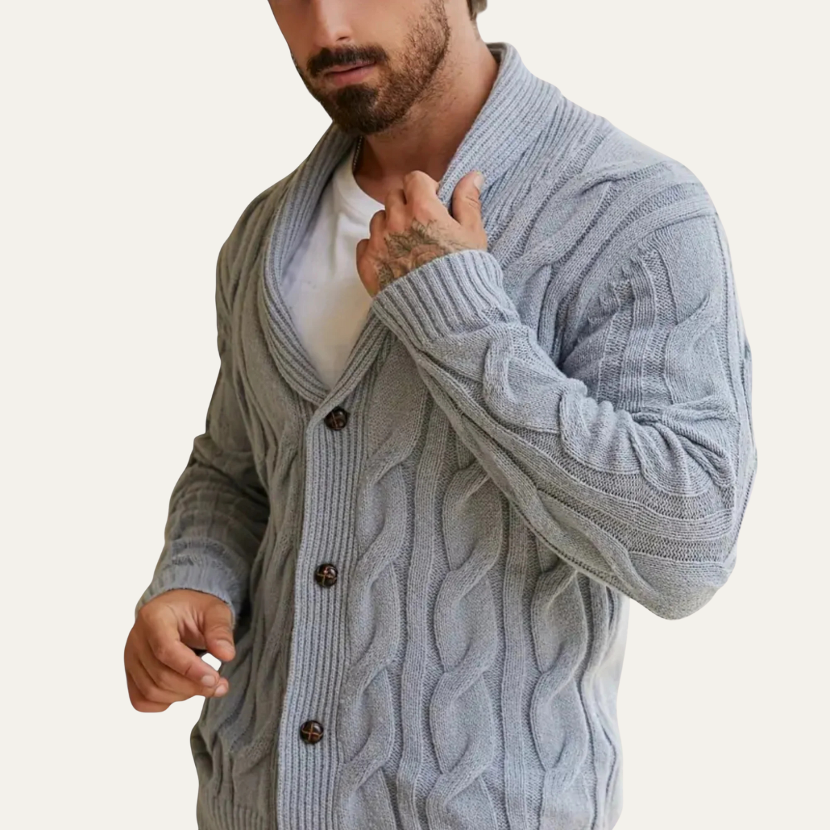 The Abbadia Men’s Cozy Cable Geometric Pattern Knit Cardigan