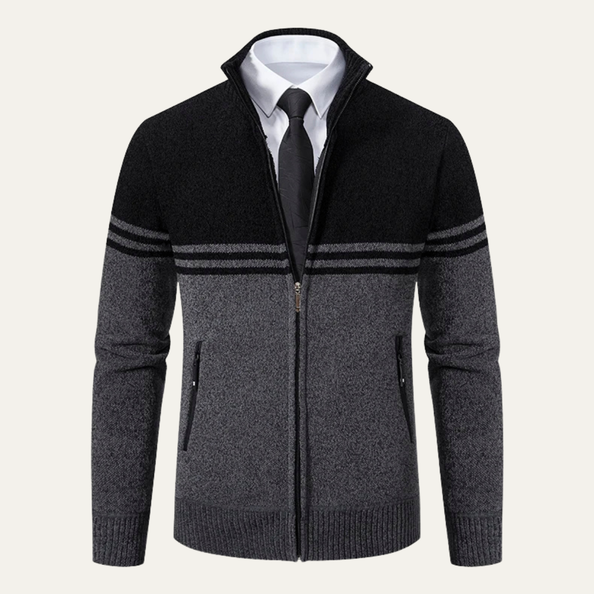 The Genova Men's Striped Thick Fleece Lined Knit Sweater Jacket