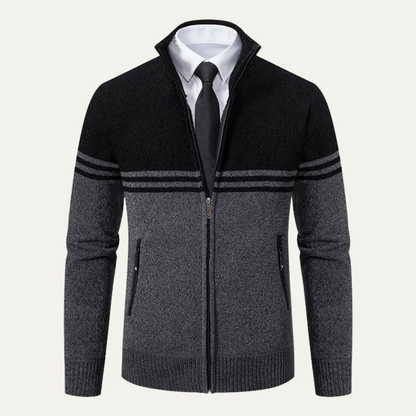 The Genova Men's Striped Thick Fleece Lined Knit Sweater Jacket