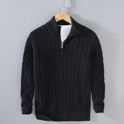 The Woodhall Men’s Premium Knit Cable Pattern Quarter Zip Sweater