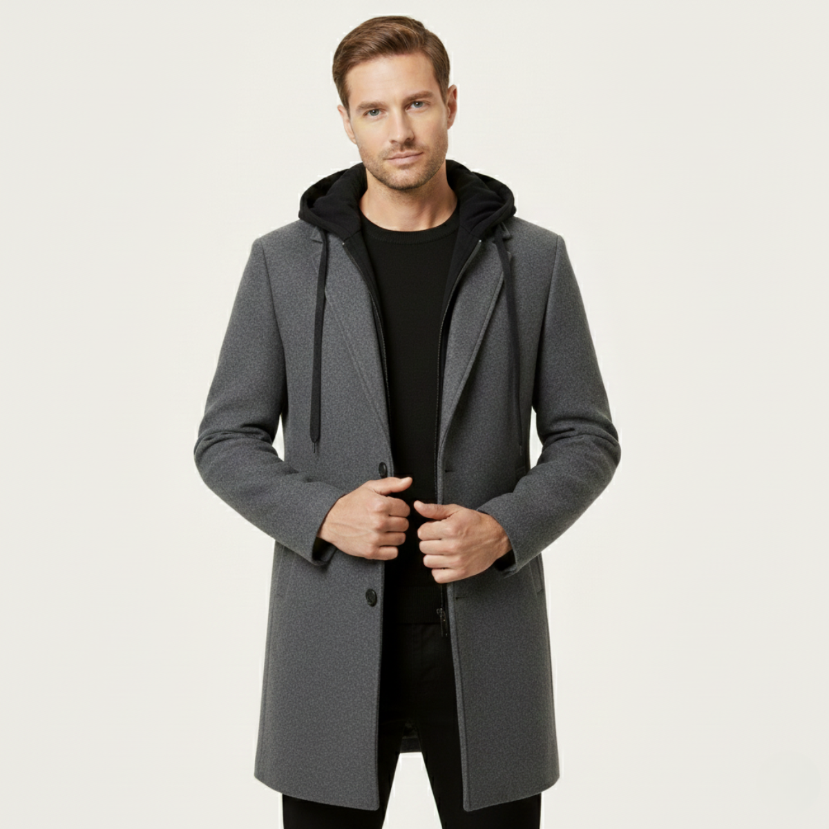 The Arundel Men's Hooded Wool Overcoat with Quilted Lining
