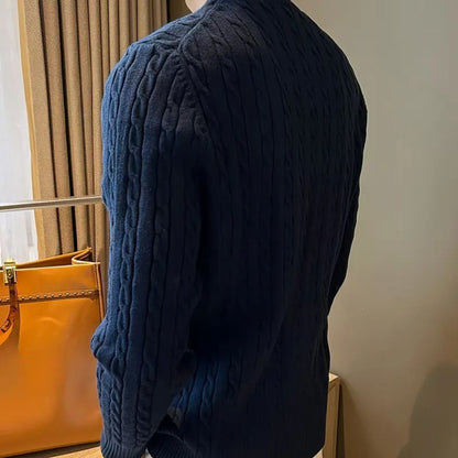 The Versailles Cashmere Merino Wool Knit Sweater for Men - Navy Blue