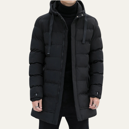 The Whitby Men's Stylish Longline Black Puffer Coat