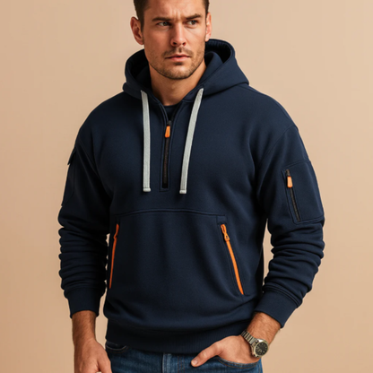 The Ridgefield Men’s Casual Half Zip Hoodie Sweater with Zipper Pockets