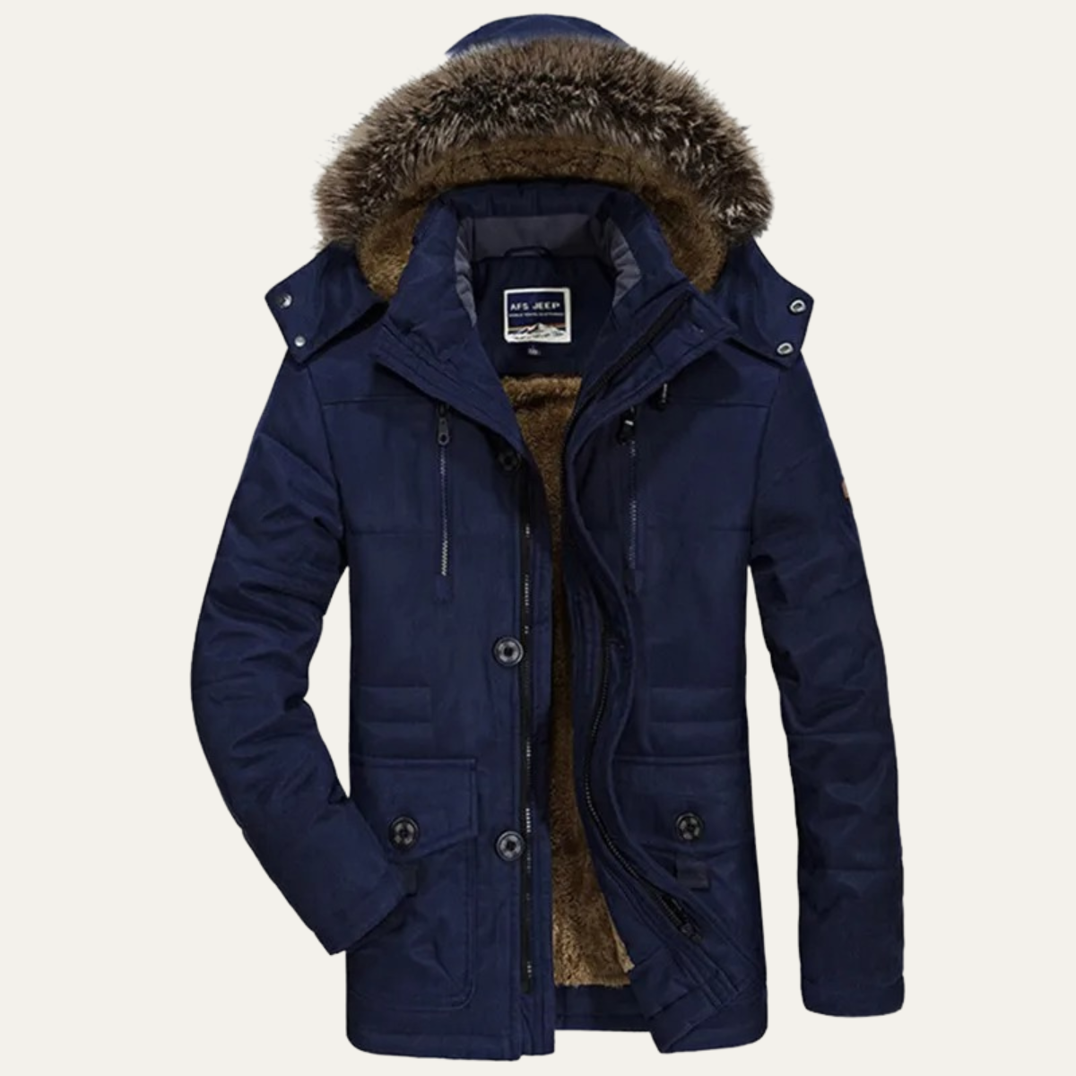 The Olbia Men's Warm Hooded Fur Jacket with Multi Pockets
