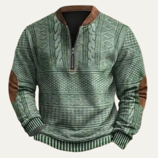 The Palermo Men’s Stylish Patterned Half Zip Sweater with Elbow Patches