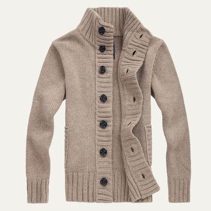 The Athens Men’s Winter Front Button Stand Collar Knit Cardigan