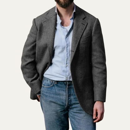 The Crotone Men’s Single Breasted Wool Tweed  Herringbone Blazer