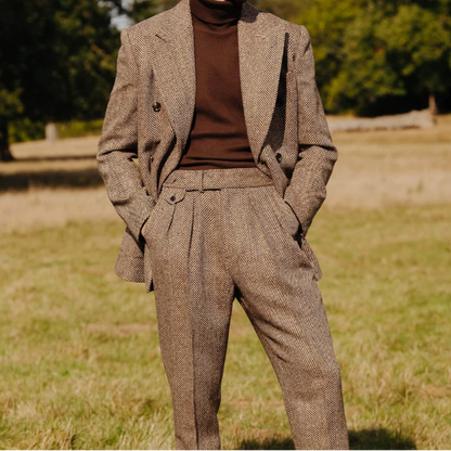 The Camden Men’s Herringbone Tweed Suit – Double Breasted Blazer and Pants Set