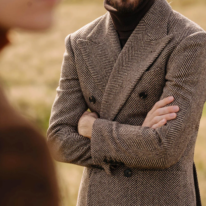 The Camden Men’s Herringbone Tweed Suit – Double Breasted Blazer and Pants Set