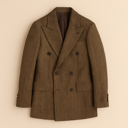 The Camden Men’s Herringbone Tweed Suit – Double Breasted Blazer and Pants Set