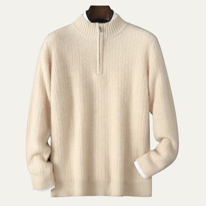 The Valladolid Men’s Winter Cashmere Quarter Zip High Collar Knit Sweater
