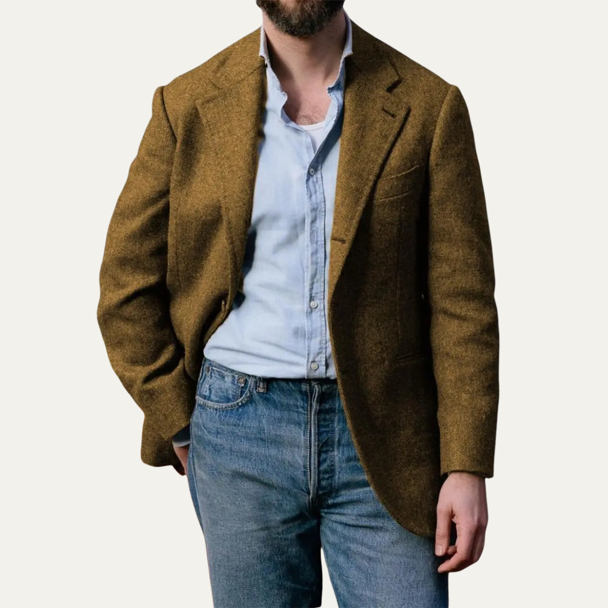The Crotone Men’s Single Breasted Wool Tweed  Herringbone Blazer
