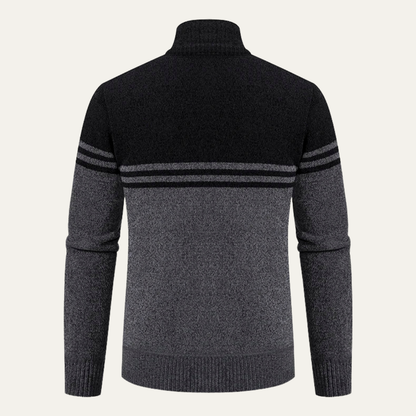 The Genova Men's Striped Thick Fleece Lined Knit Sweater Jacket