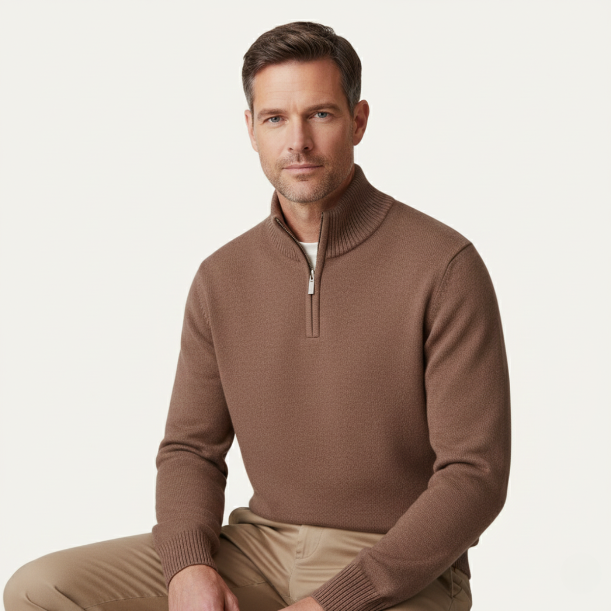 The Crestfield Cashmere Quarter Zip Sweater – Men's 100% Soft Luxury Wool Knit Sweater