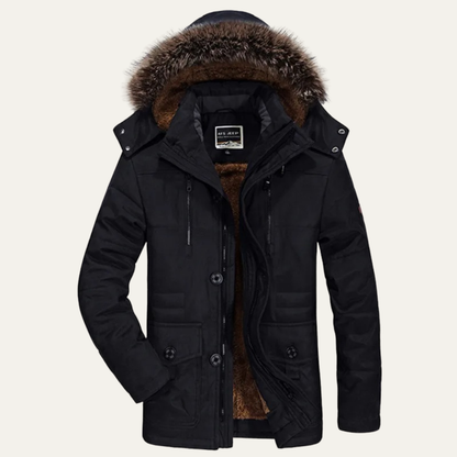 The Olbia Men's Warm Hooded Fur Jacket with Multi Pockets