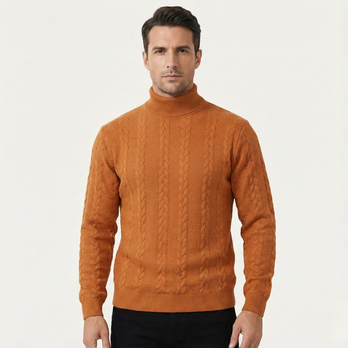 The Paestum Men’s Warm Ribbed Cable Knit Turtleneck Sweater