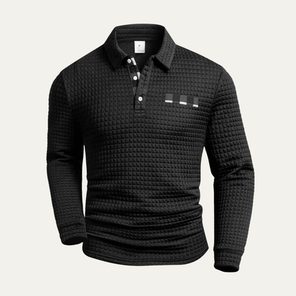 The Agrigento Men’s Textured Plaid Henley Collar Button Sweater