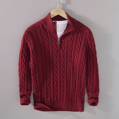 The Woodhall Men’s Premium Knit Cable Pattern Quarter Zip Sweater