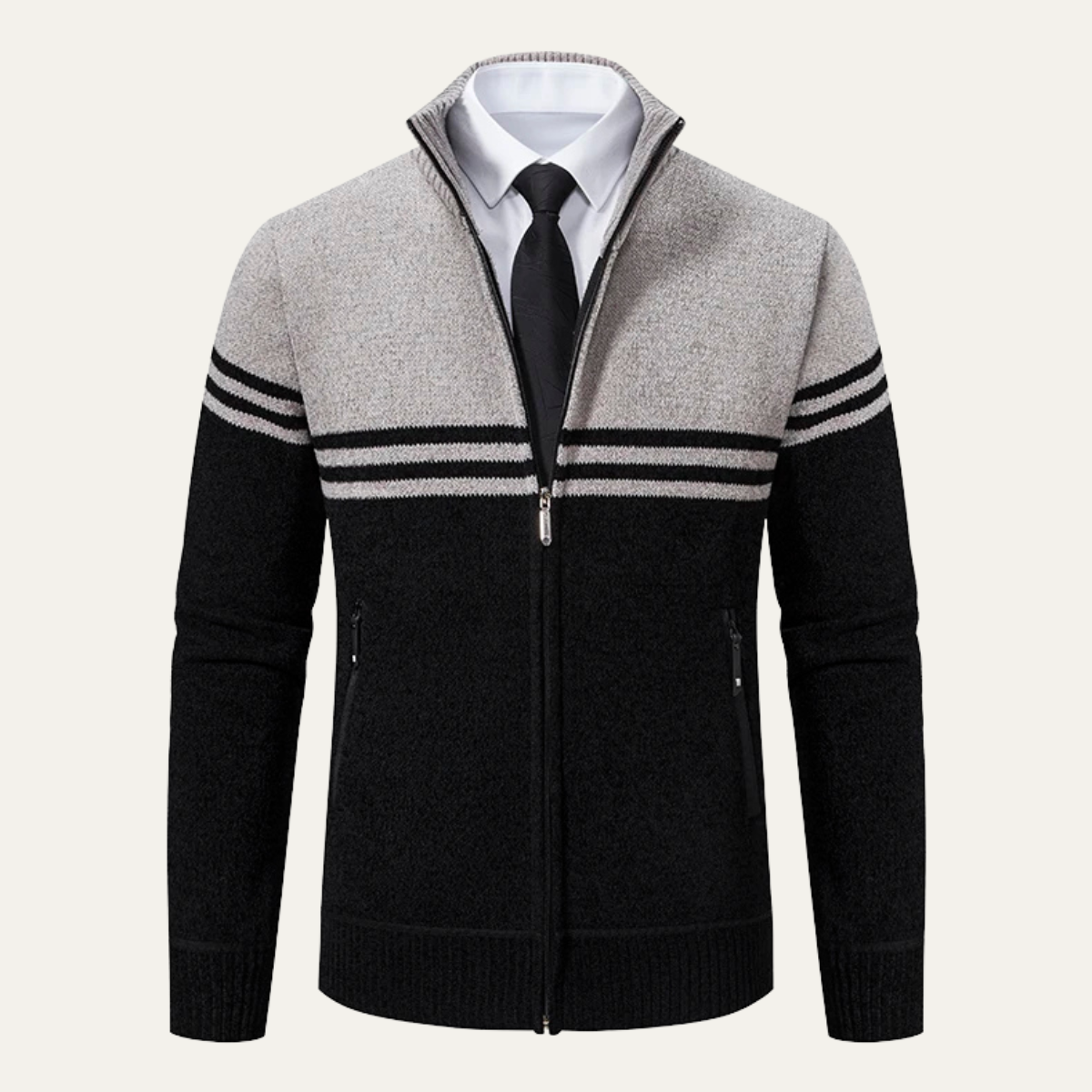The Genova Men's Striped Thick Fleece Lined Knit Sweater Jacket