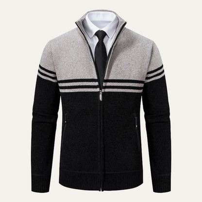 The Genova Men's Striped Thick Fleece Lined Knit Sweater Jacket