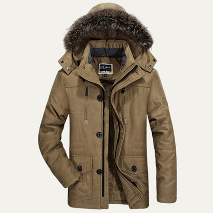 The Olbia Men's Warm Hooded Fur Jacket with Multi Pockets