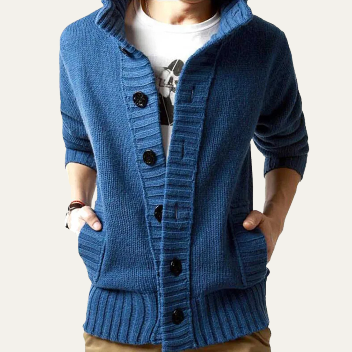 The Athens Men’s Winter Front Button Stand Collar Knit Cardigan