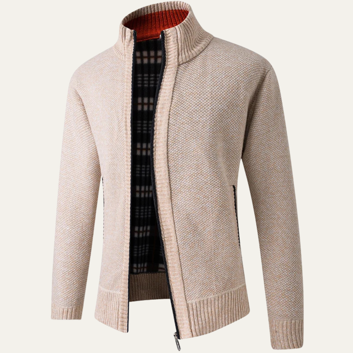 The Cala Luna Men’s Stand Collar Knit Zip Cardigan